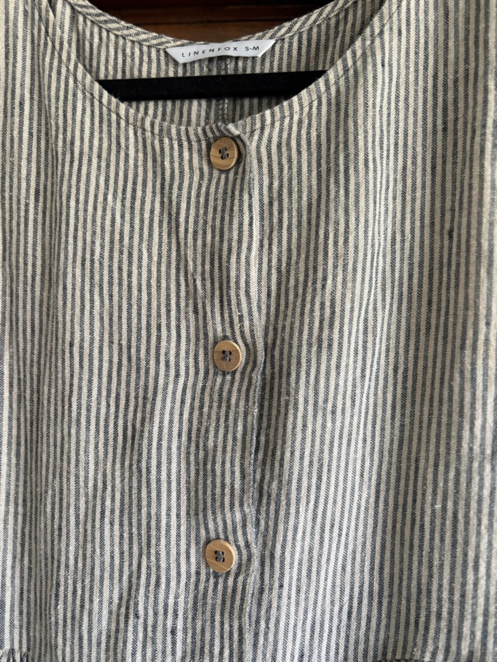 Linenfox Sleeveless Joy Striped Button Front Linen Dress Gray White Small/Medium - Picture 6 of 9